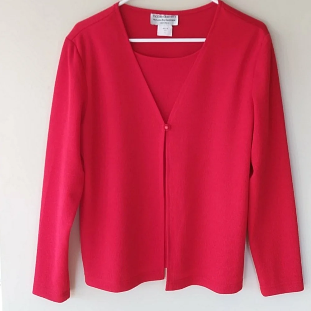 Vtg. Haberdashery by Leslie Fay Sportswear Mock Two-Piece Cardigan LP Red - Picture 4 of 15
